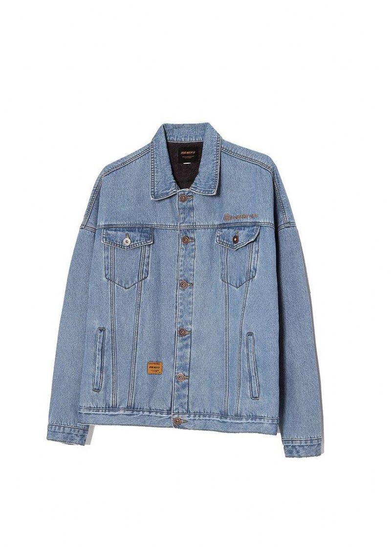 Natuurlijk Denim Grote Maten Boxjas Asymmetrische Uitloper Met Capuchon - Grijs