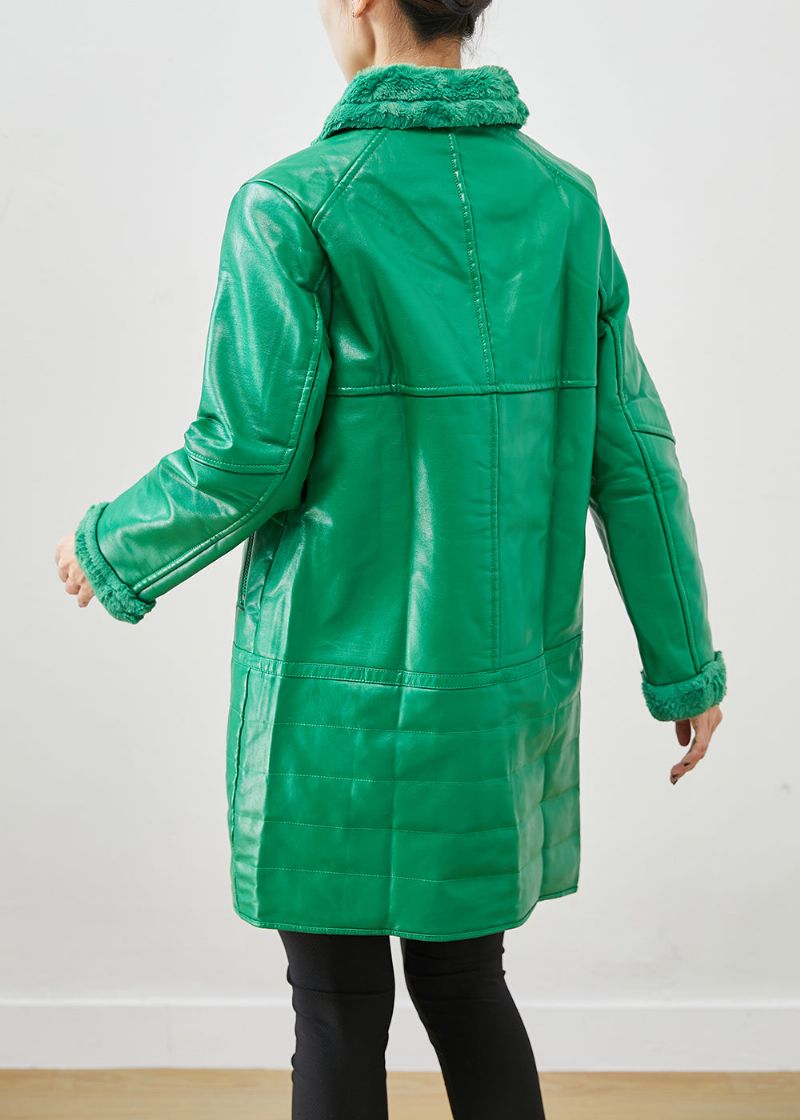 Natuurlijke Groene Ritssluiting Patchwork Eendendons Kunstleer Jassen Winter - Dames winterjassen