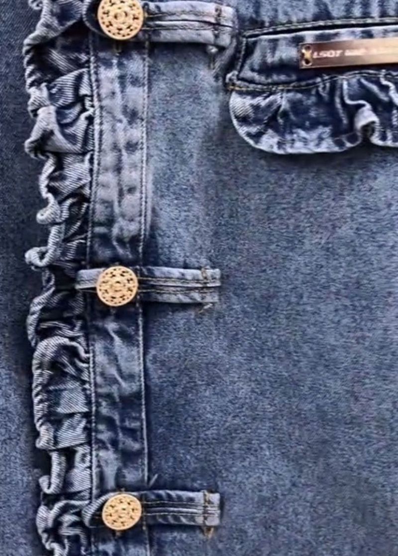 Nieuwe Blauwe Denimjassen Met Ruches En Lange Mouwen - Dames winterjassen