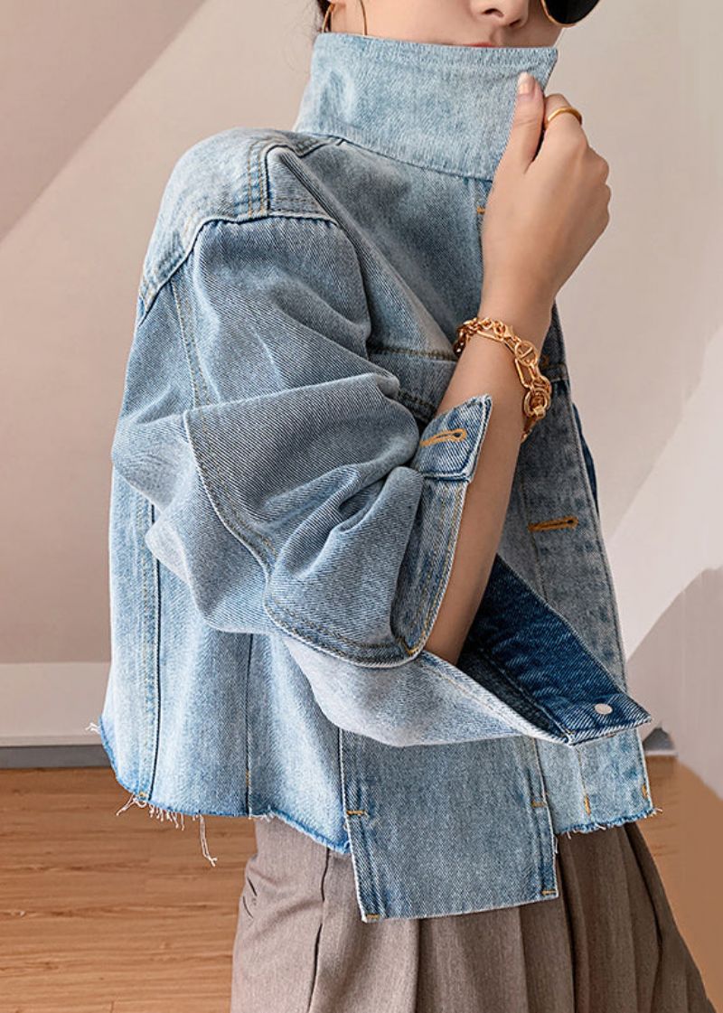 Nieuwe Blauwe Knoopzakken Patchwork Denim Jassen Lente