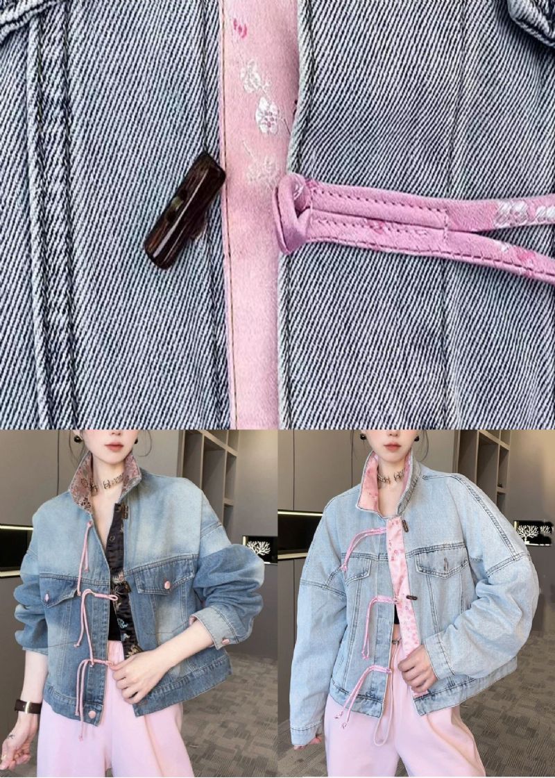 Nieuwe Lichtblauwe Denimjassen Met Patchwork En Lange Mouwen - Dames winterjassen