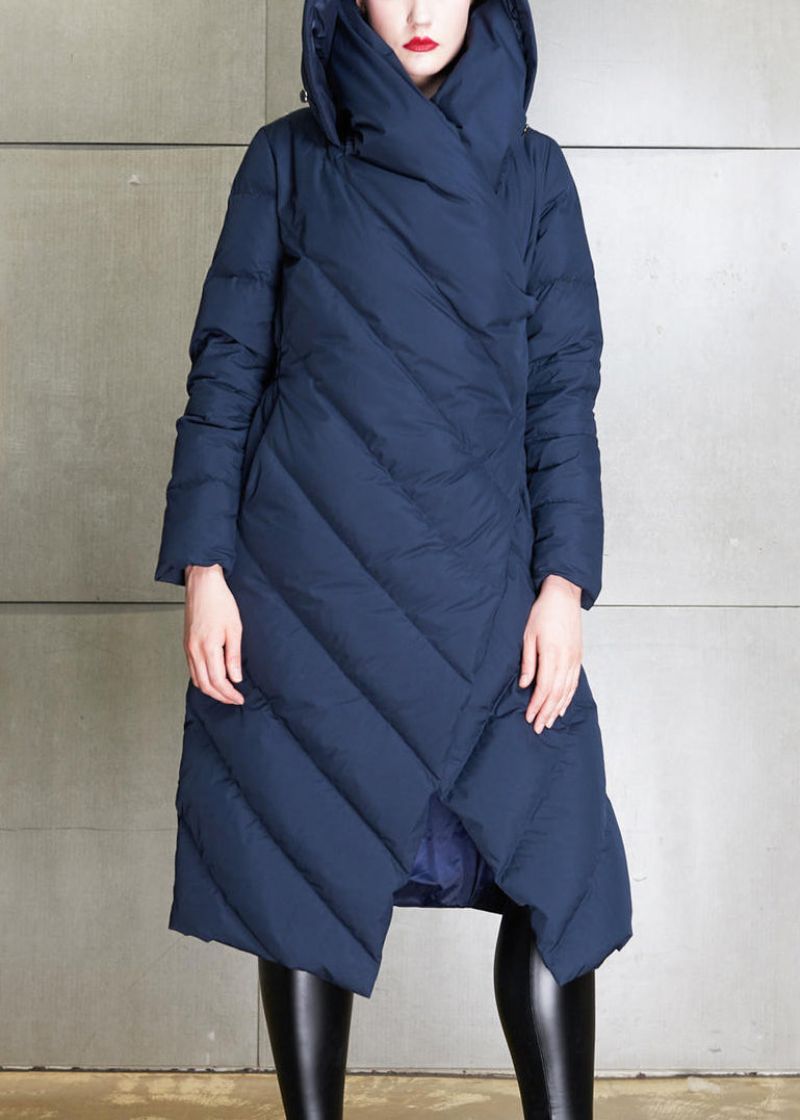 Nieuwe Marineblauwe Asymmetrische Eendendonsjas Met Knopen Winter - Dames winterjassen