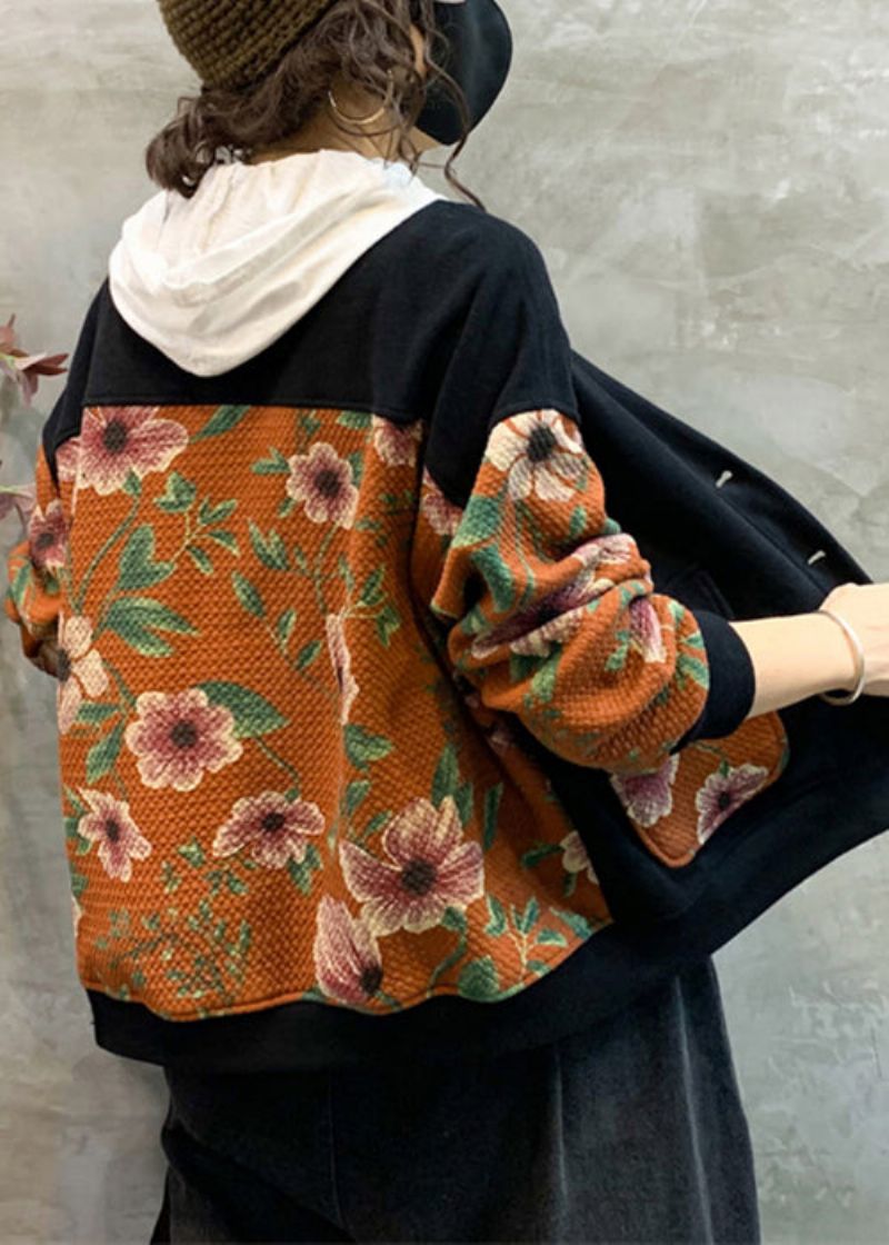 Nieuwe Oranje Knoopzakken Patchwork Warme Fleecejas Herfst - Dames winterjassen