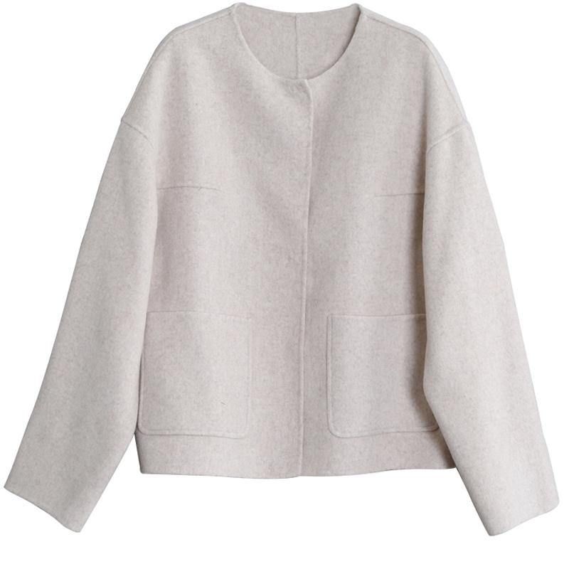 Nieuwe Plus Size Winterjassen Beige O-halszakken Wollen Jassen - Dames winterjassen