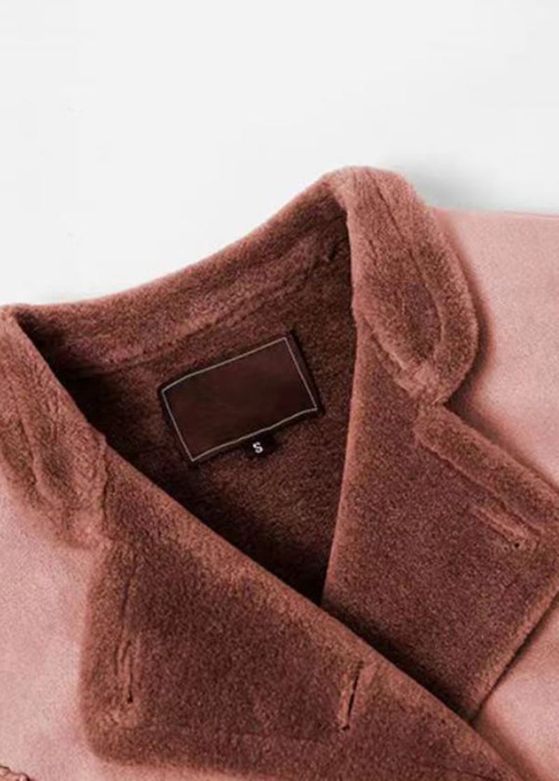 Nieuwe Roze Opstaande Kraag Zakken Strikband Fleece Wol Gevoerde Trenchcoat Winter - Dames winterjassen