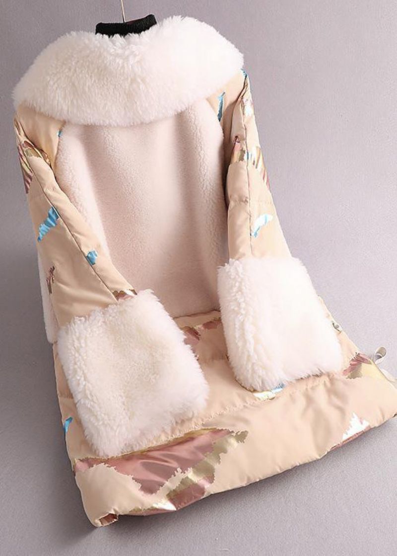 Nieuwigheid Witte Gekerfde Print Wol Patchwork Knoop Eendendons Jas Winter - Dames winterjassen