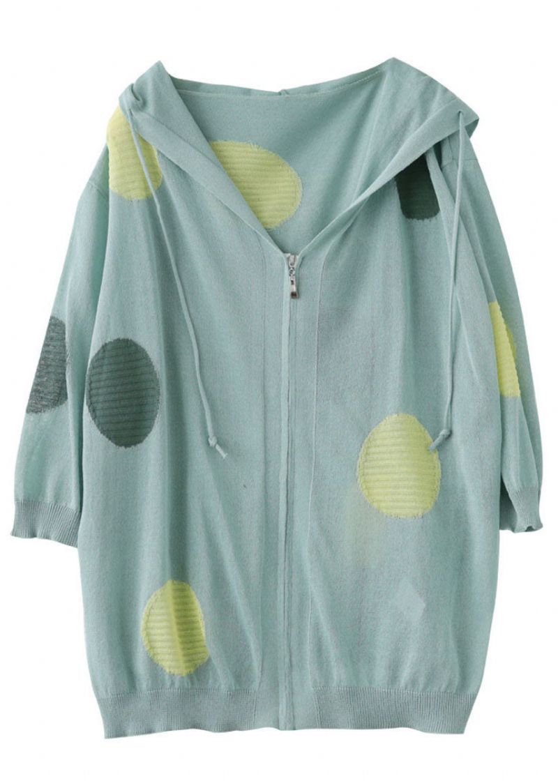 Organische Lichtgroene Oversized Gebreide Jas Met Ritssluiting En Print Lente - Dames winterjassen