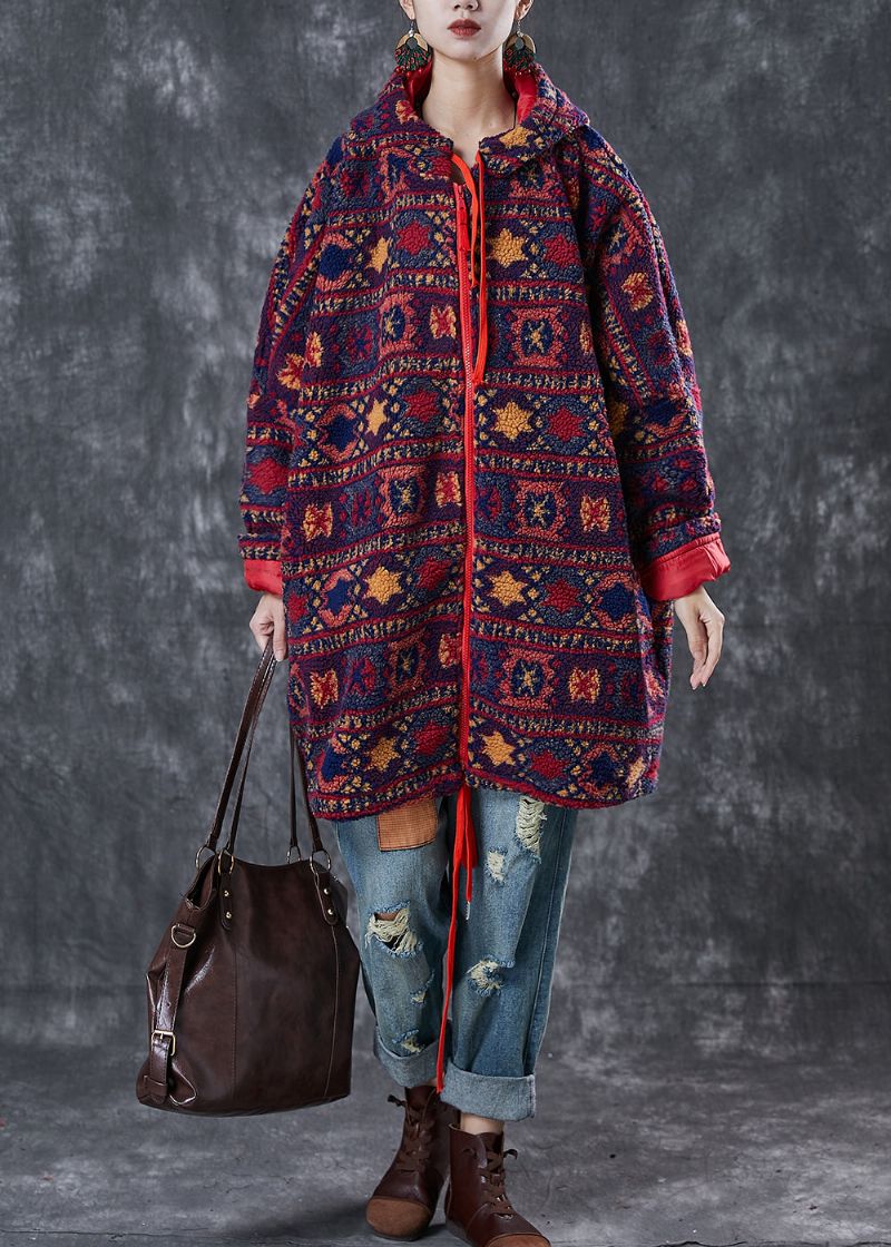 Oversized Jack Van Imitatiebont Met Paarse Print En Winterkoord Met Trekkoord - Dames winterjassen