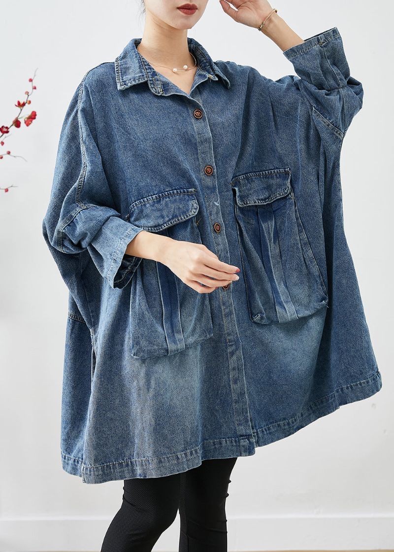 Plus Maat Blauwe Oversized Denimjassen Met Grote Zakken Herfst - Dames winterjassen