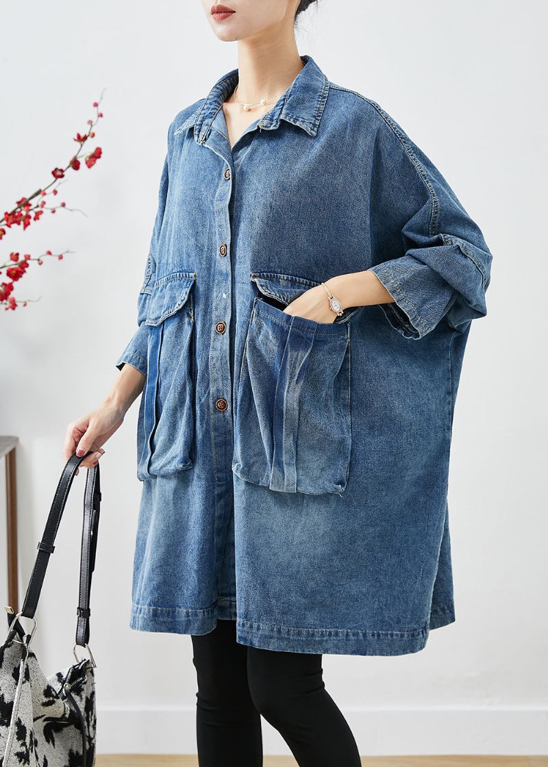 Plus Maat Blauwe Oversized Denimjassen Met Grote Zakken Herfst - Dames winterjassen