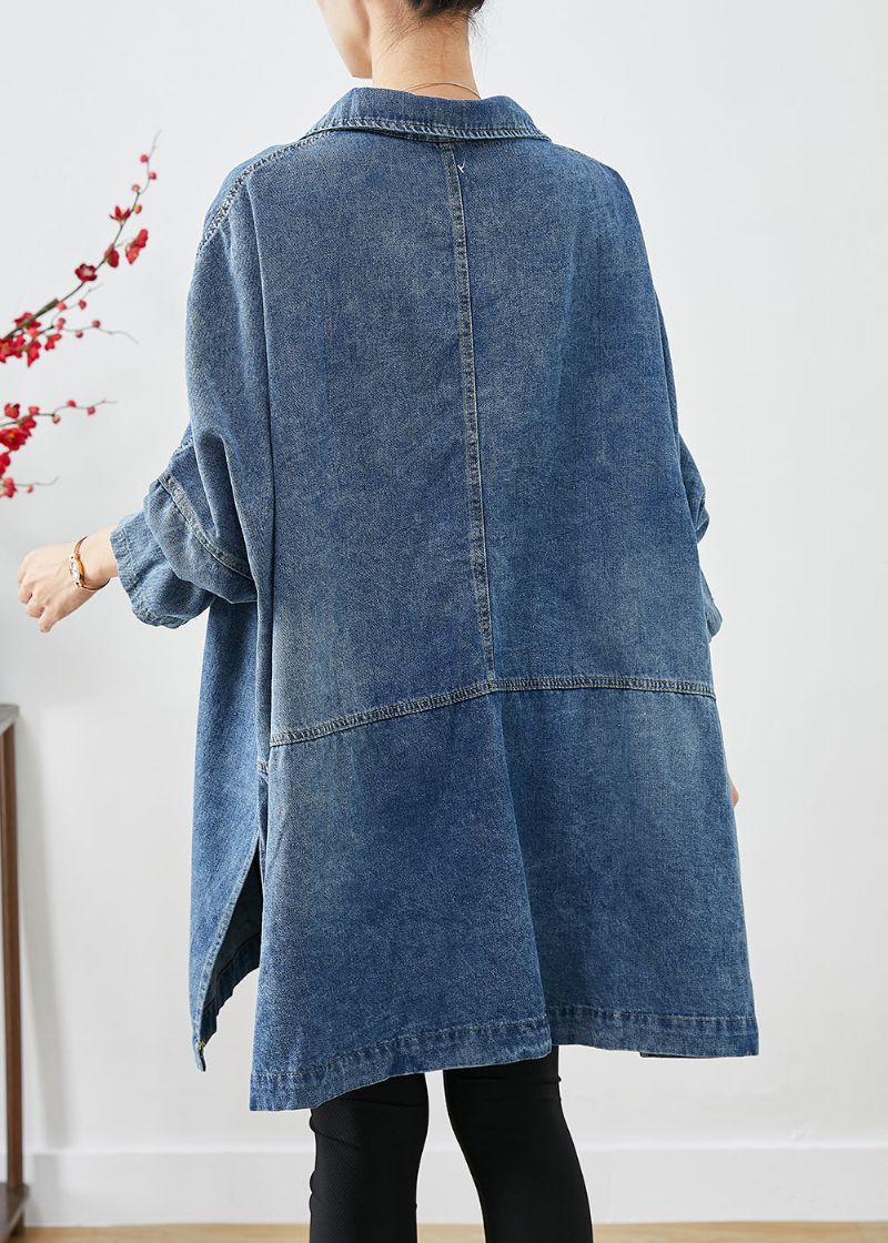 Plus Maat Blauwe Oversized Denimjassen Met Grote Zakken Herfst - Dames winterjassen