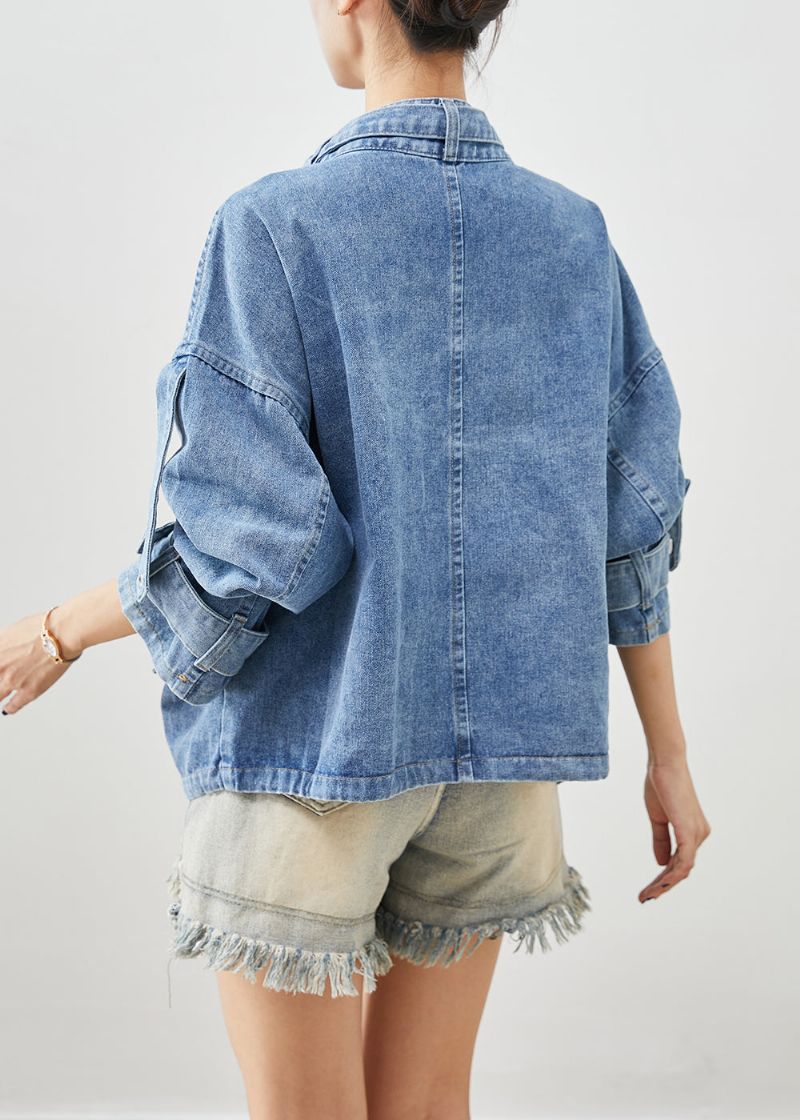 Plus Maat Blauwe Oversized Zakken Denim Jas Herfst - Dames winterjassen