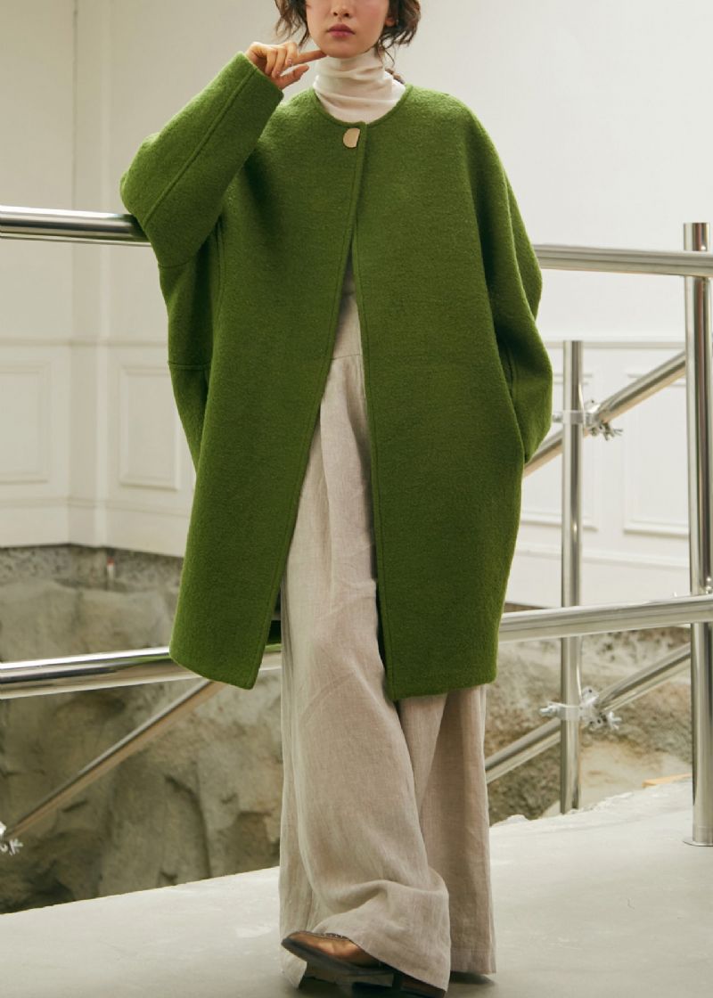 Plus Maat Groene Oversized Wollen Jas Winter