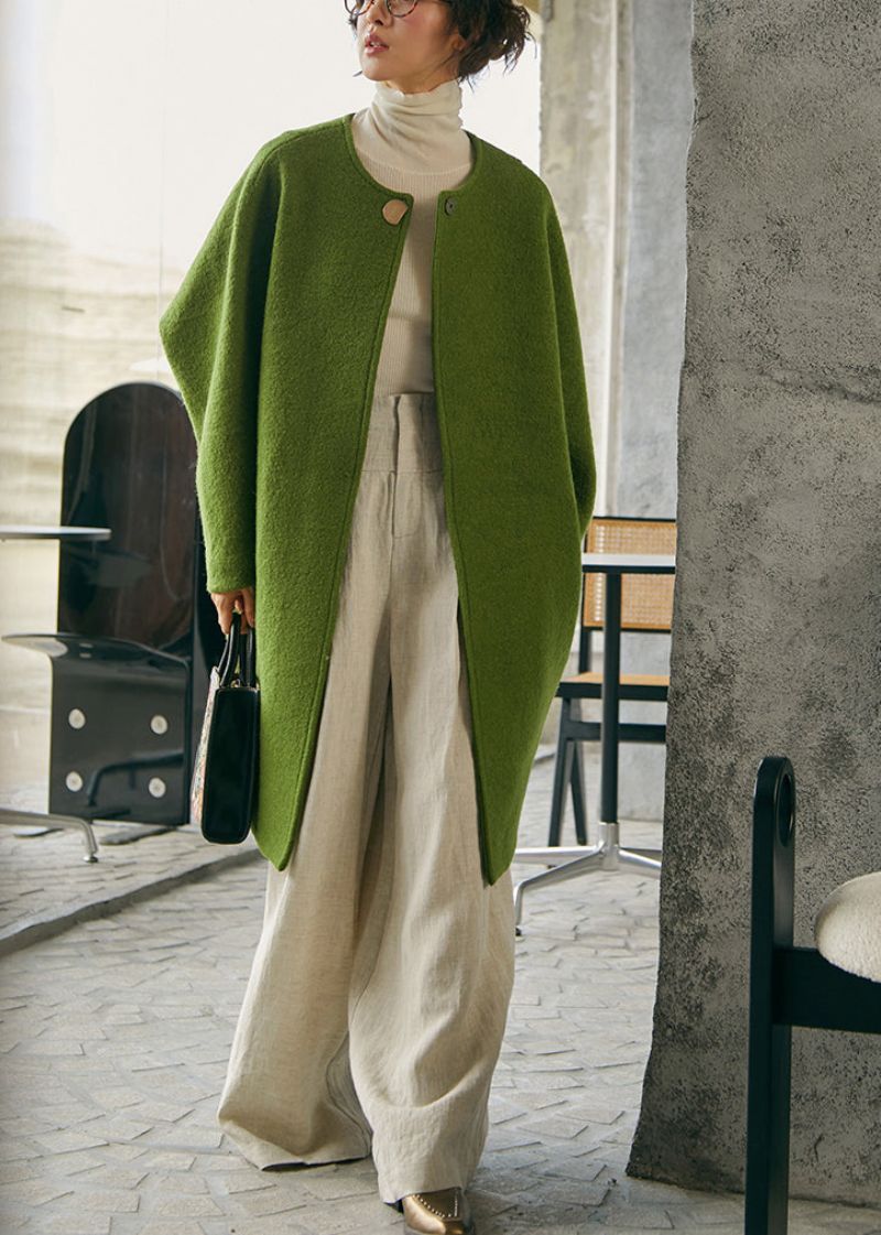 Plus Maat Groene Oversized Wollen Jas Winter - Dames winterjassen