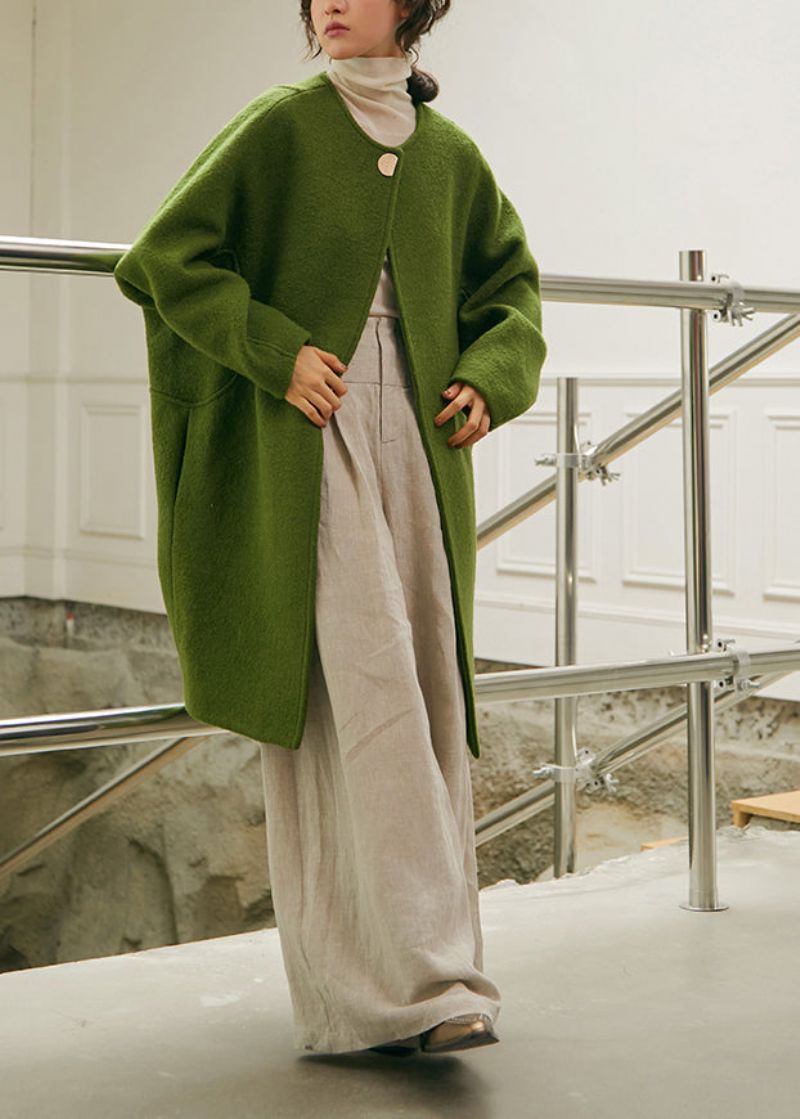 Plus Maat Groene Oversized Wollen Jas Winter - Dames winterjassen