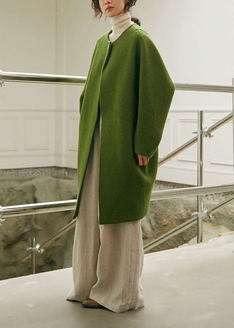 Plus Maat Groene Oversized Wollen Jas Winter - Dames winterjassen