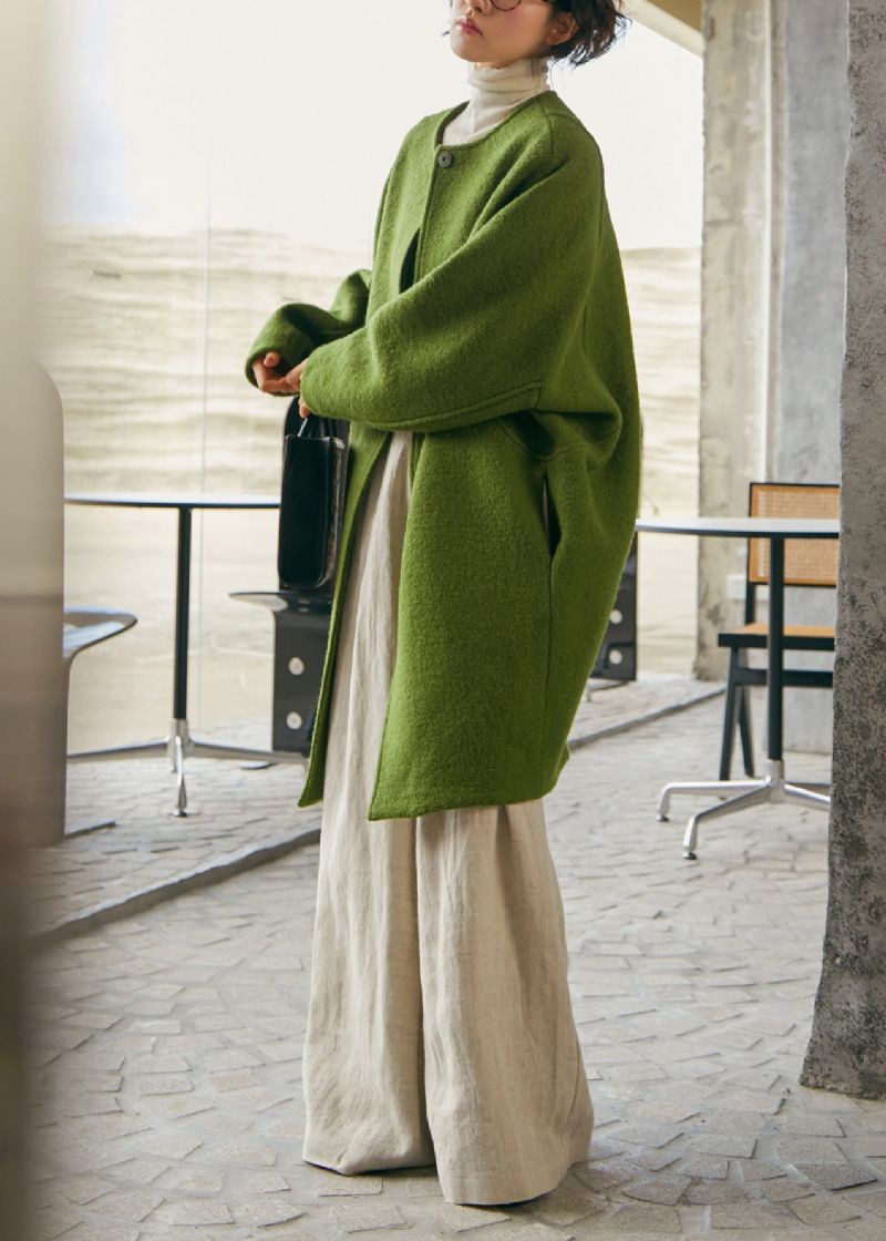 Plus Maat Groene Oversized Wollen Jas Winter - Dames winterjassen