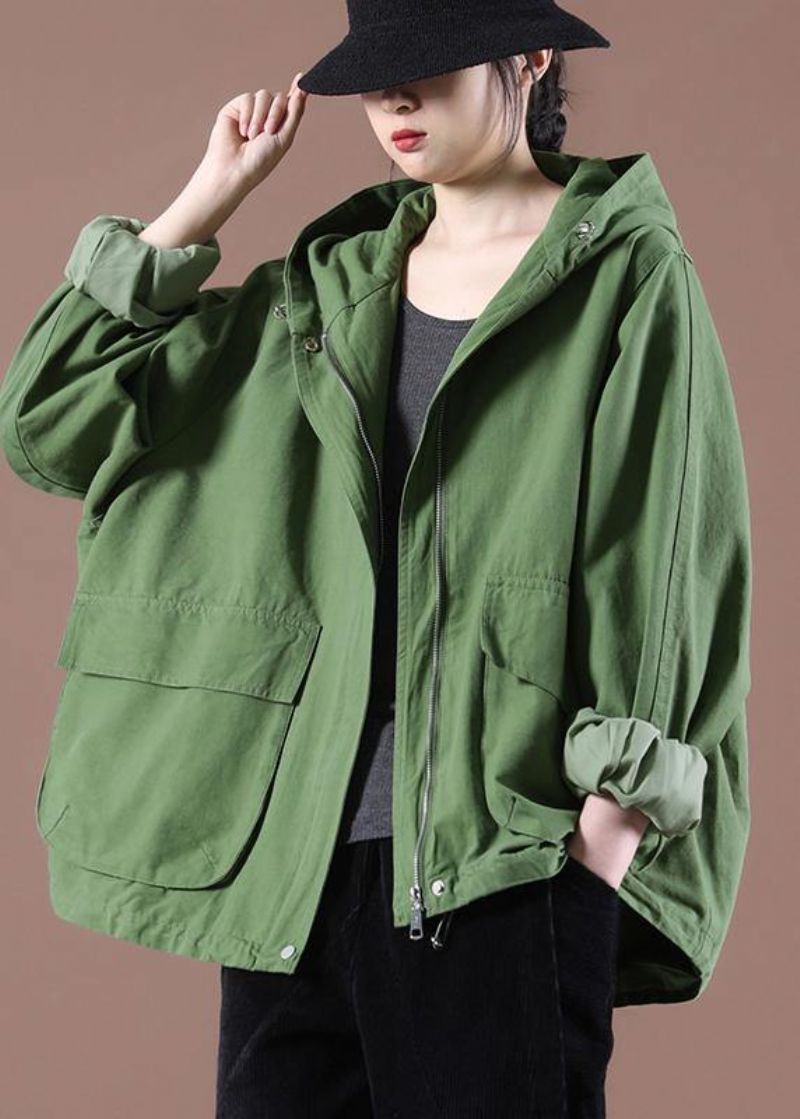 Plus Maat Groene Zakken Hoodie Jas Lente - Groen