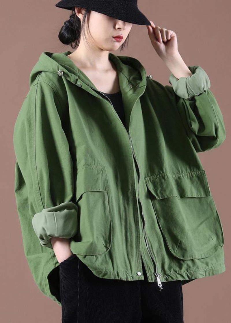 Plus Maat Groene Zakken Hoodie Jas Lente - Groen