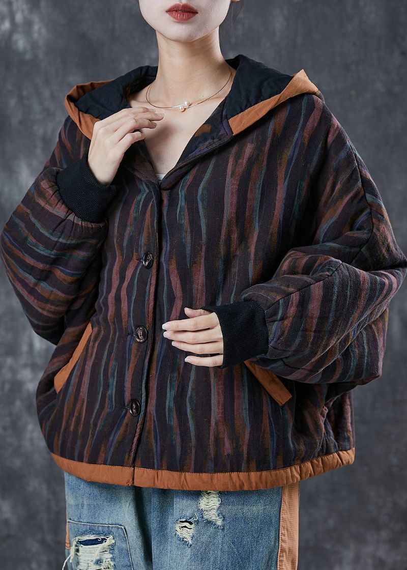 Plus Maat Zwart Oversized Gestreept Fijn Katoenen Gevuld Jack Lente - Dames winterjassen