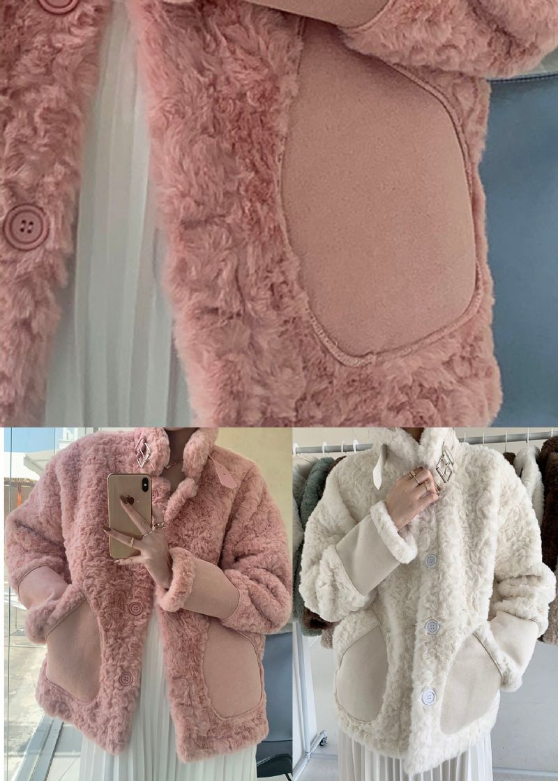 Plus Size Abrikozenknoop Dikke Namaakbont Winterjassen - Roze