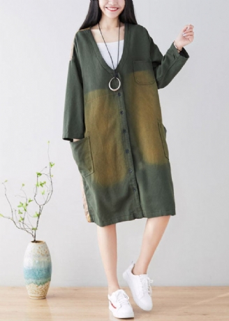 Plus Size Stijlvolle Jas Met Groene Knopenprint Lente