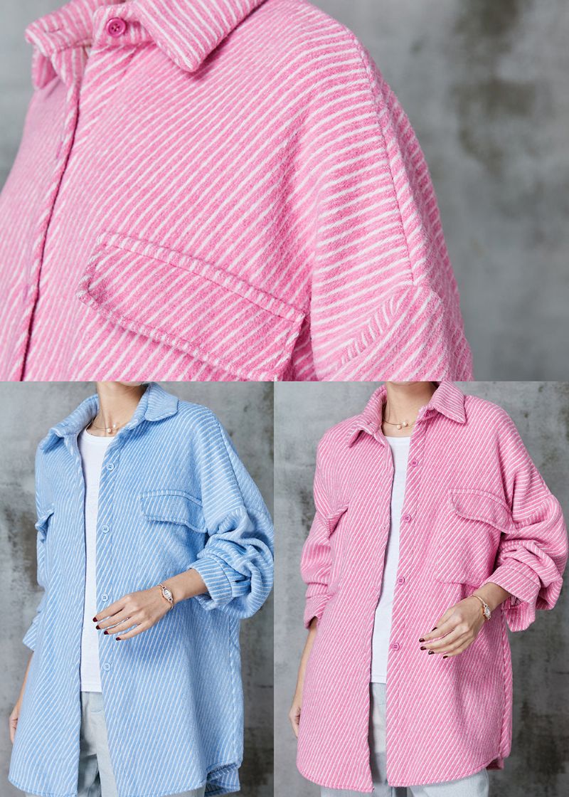 Roze Gestreepte Corduroy Jas Met Extra Grote Zakken Lente - Dames winterjassen