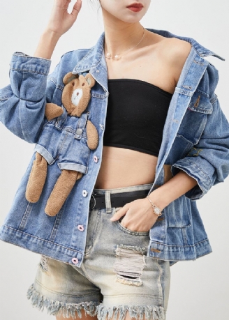 Schattige Lichtblauwe Beer Oversized Denim Jassen Lente