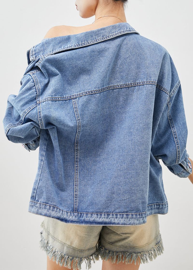 Schattige Lichtblauwe Beer Oversized Denim Jassen Lente - Dames winterjassen