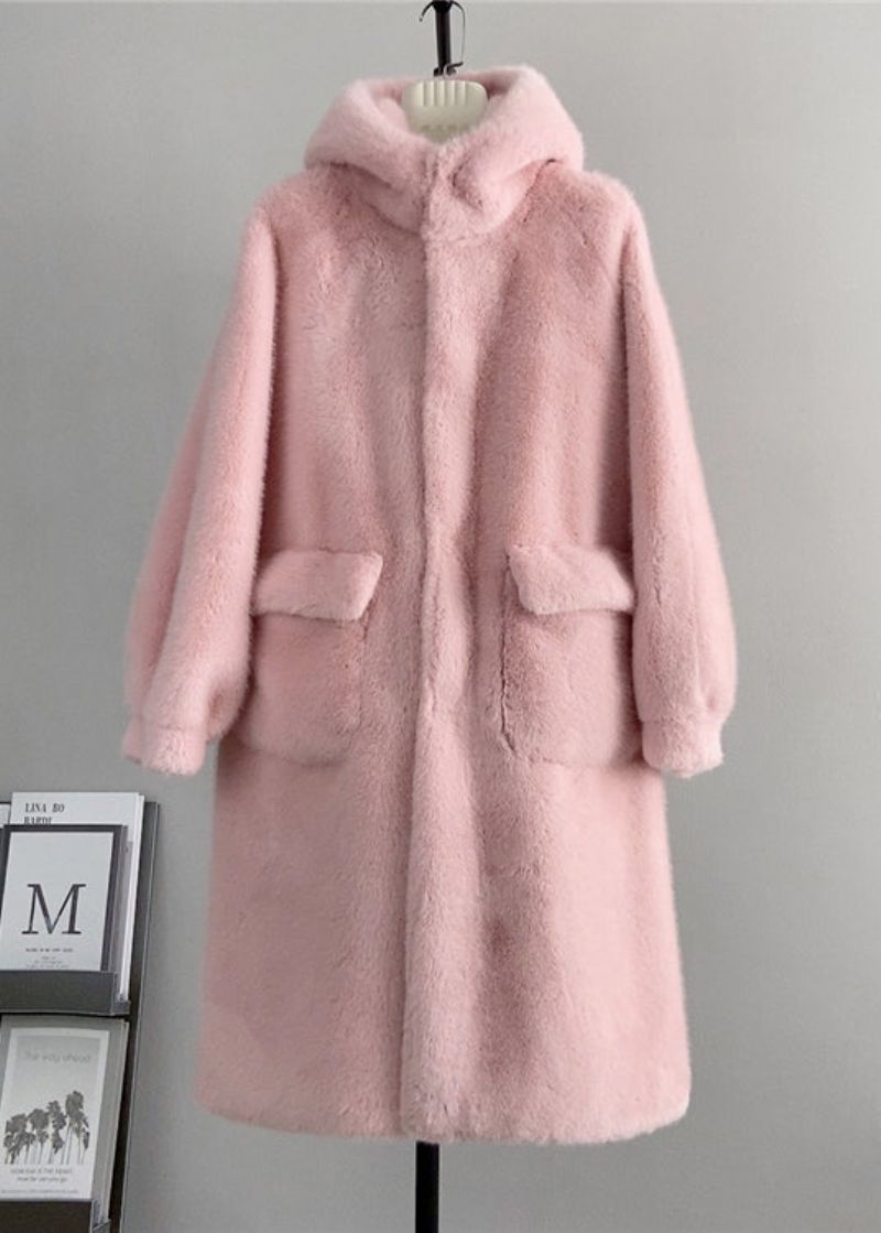 Schattige Roze Zakken Met Capuchon Nertsen Kasjmier Jassen Winter - Dames winterjassen