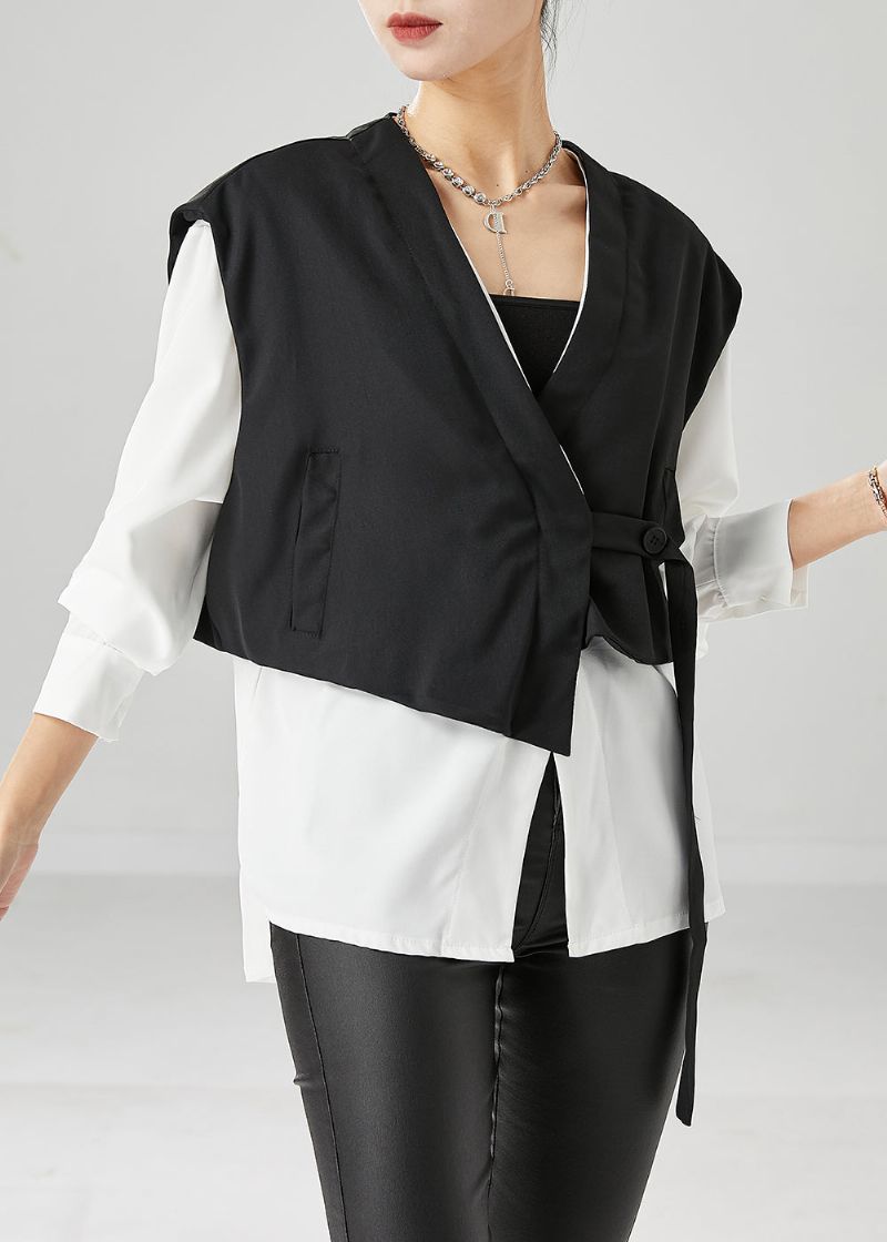 Stijl Colorblock Oversized Patchwork Katoenen Nep Tweedelige Jassen Herfst - Dames winterjassen