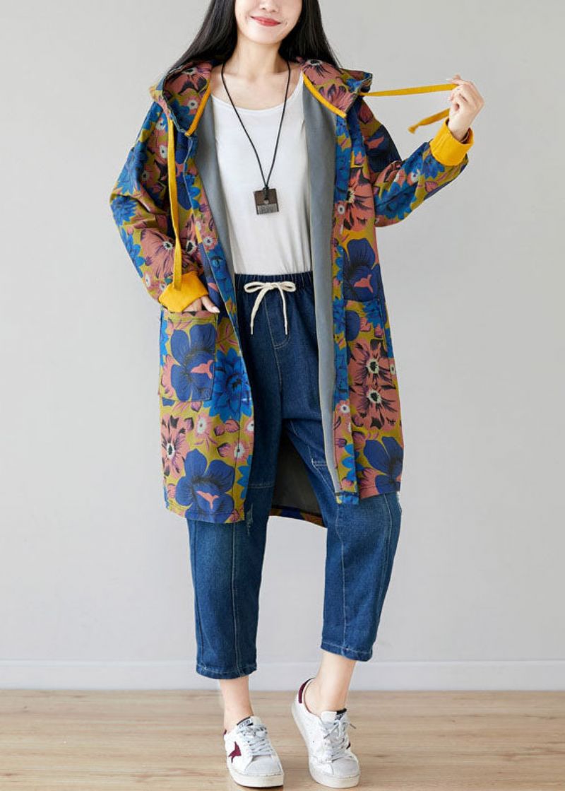 Stijl Katoenen Jas Met Colorblock-print En Capuchon Lente - Dames winterjassen