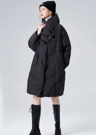 Stijl Zwarte Opstaande Kraag Oversized Zakken Eendendons Winterjassen