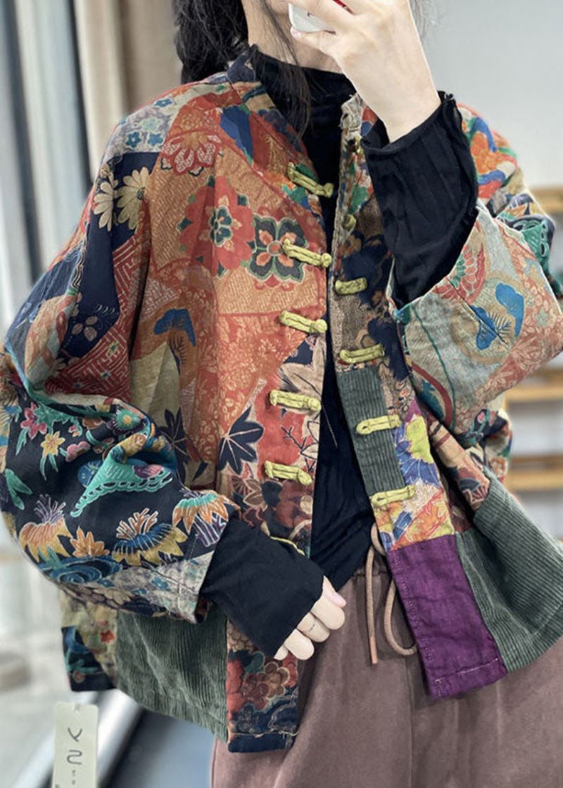 Stijlvol Oversized Colorblock-jack Met Patchwork-print Fijn Katoen Gevuld Vleermuismouw