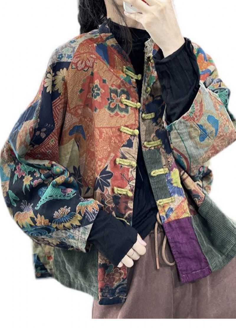 Stijlvol Oversized Colorblock-jack Met Patchwork-print Fijn Katoen Gevuld Vleermuismouw - Dames winterjassen