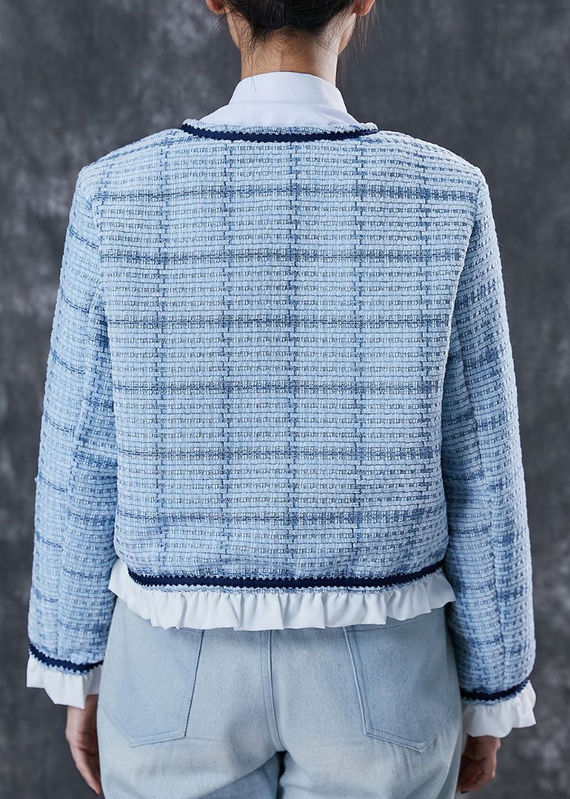 Stijlvolle Blauwe Katoenen Jassen Met Gegolfde Patchwork Lente - Dames winterjassen