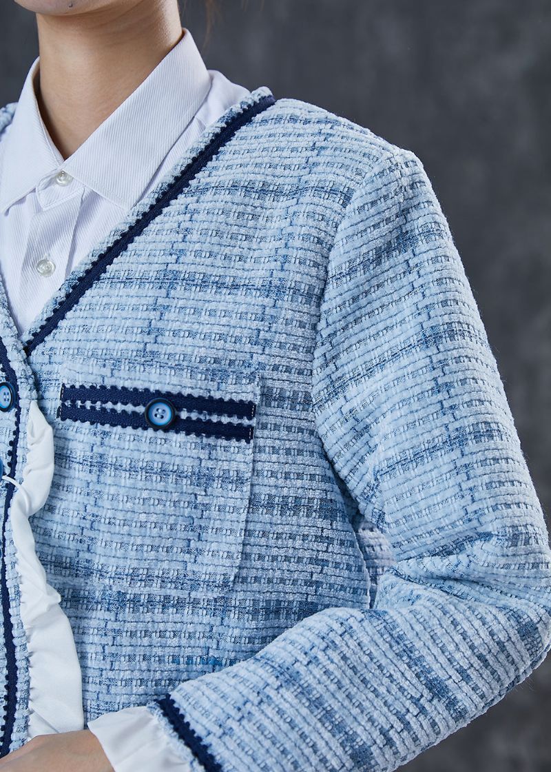 Stijlvolle Blauwe Katoenen Jassen Met Gegolfde Patchwork Lente - Dames winterjassen