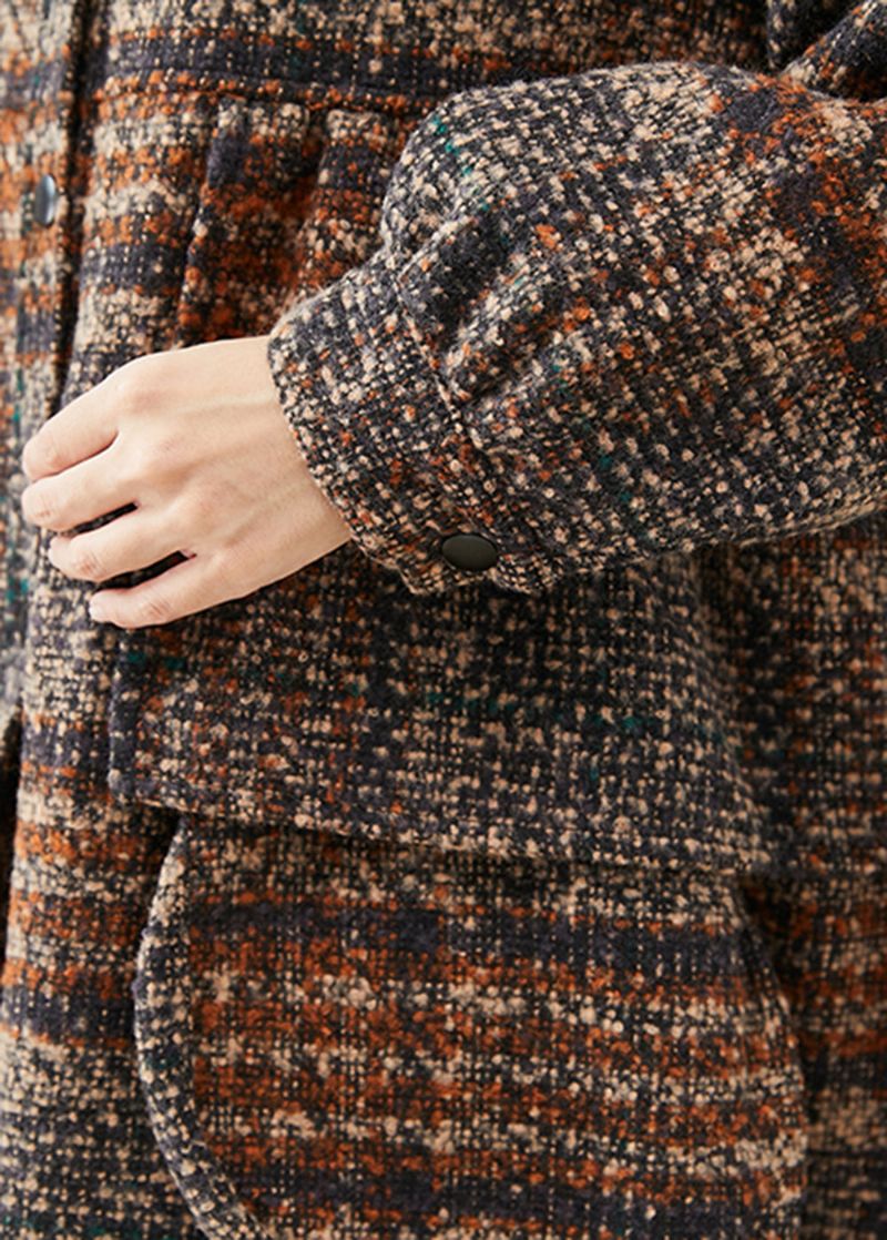 Stijlvolle Bruine O-hals Oversized Dikke Wollen Jassen Herfst - Dames winterjassen