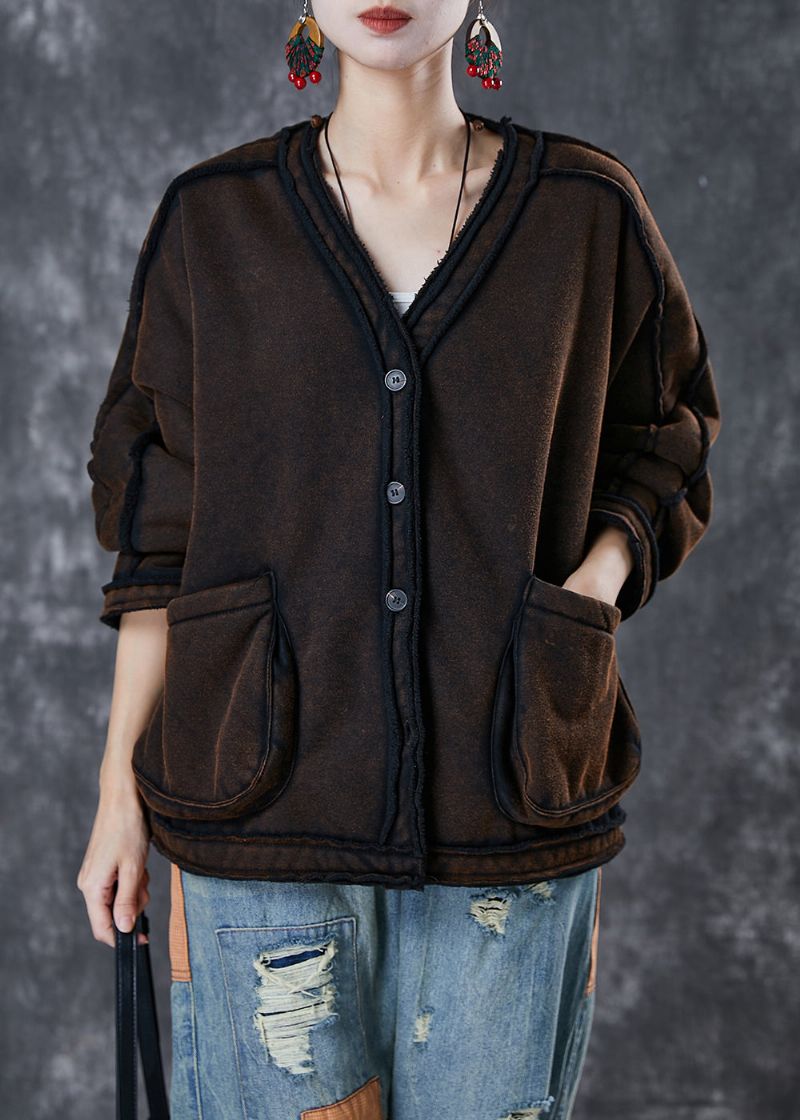 Stijlvolle Chocolade Oversized Zakken Warme Fleecejassen Winter - Dames winterjassen