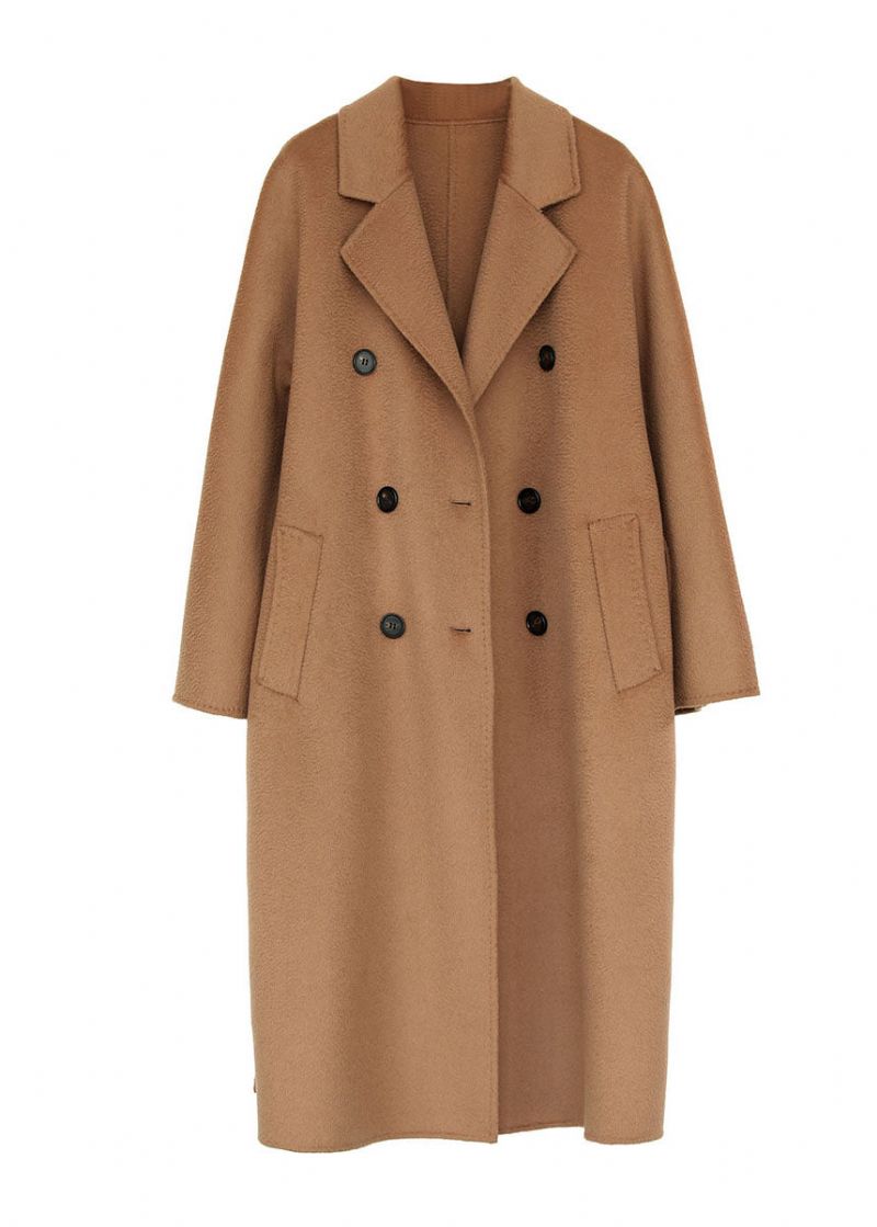 Stijlvolle Licht Camelkleurige Oversized Wollen Trenchcoats Met Dubbele Rij Knopen Winter - Dames winterjassen