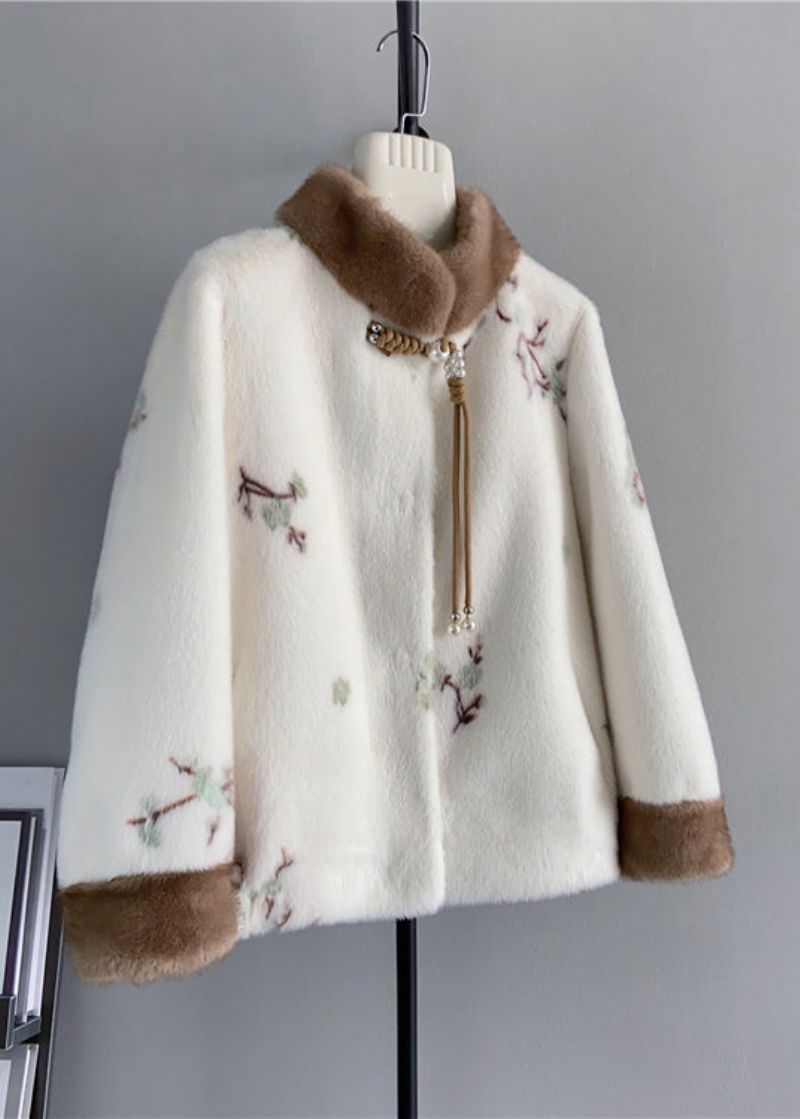 Vintage Beige Opstaande Kraag Met Kwastjes Geborduurde Nerts Kasjmier Jassen Winter - Dames winterjassen