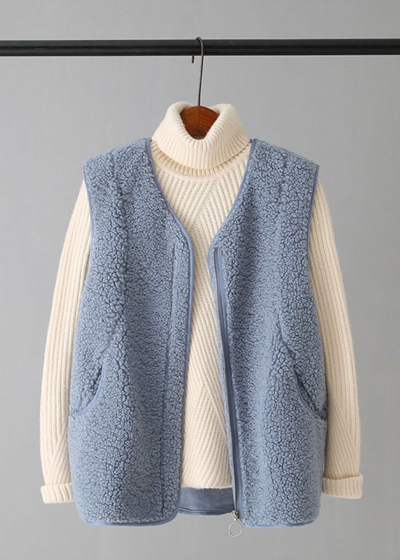 Vintage Koffie Gilet Met V-hals En Ritssluiting Van Imitatiebont Herfst - Koffie