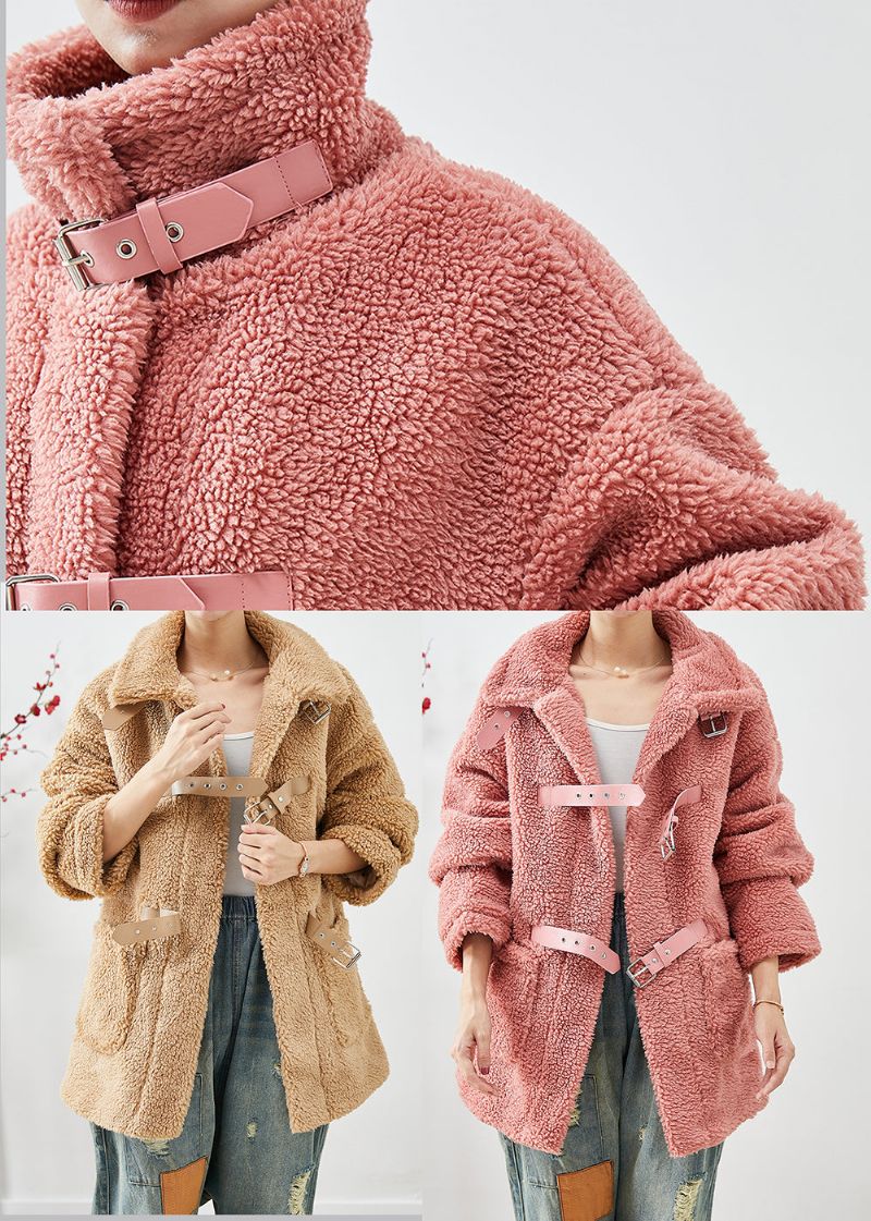 Watermeloen Rode Dikke Nepbont Fleece Jassen Oversized Winter - Dames winterjassen