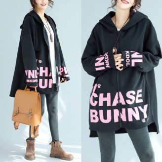 Wijde Losse Zwarte Katoenen Jassen Met Capuchon Winter Casual Oversized Prints Uitloper