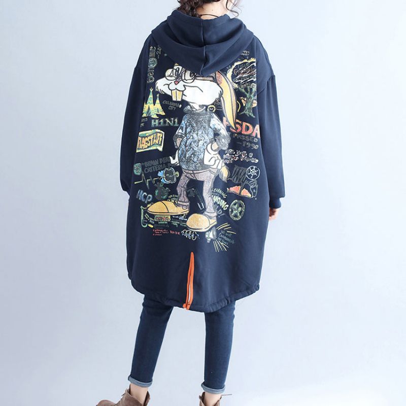 Winter Casual Katoenen Vesten Oversized Marine Mode Jassen Met Capuchon Cartoon Prints - Dames winterjassen