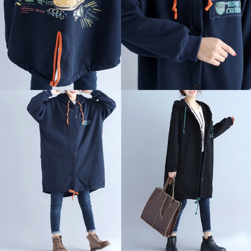 Winter Casual Katoenen Vesten Oversized Marine Mode Jassen Met Capuchon Cartoon Prints - Dames winterjassen