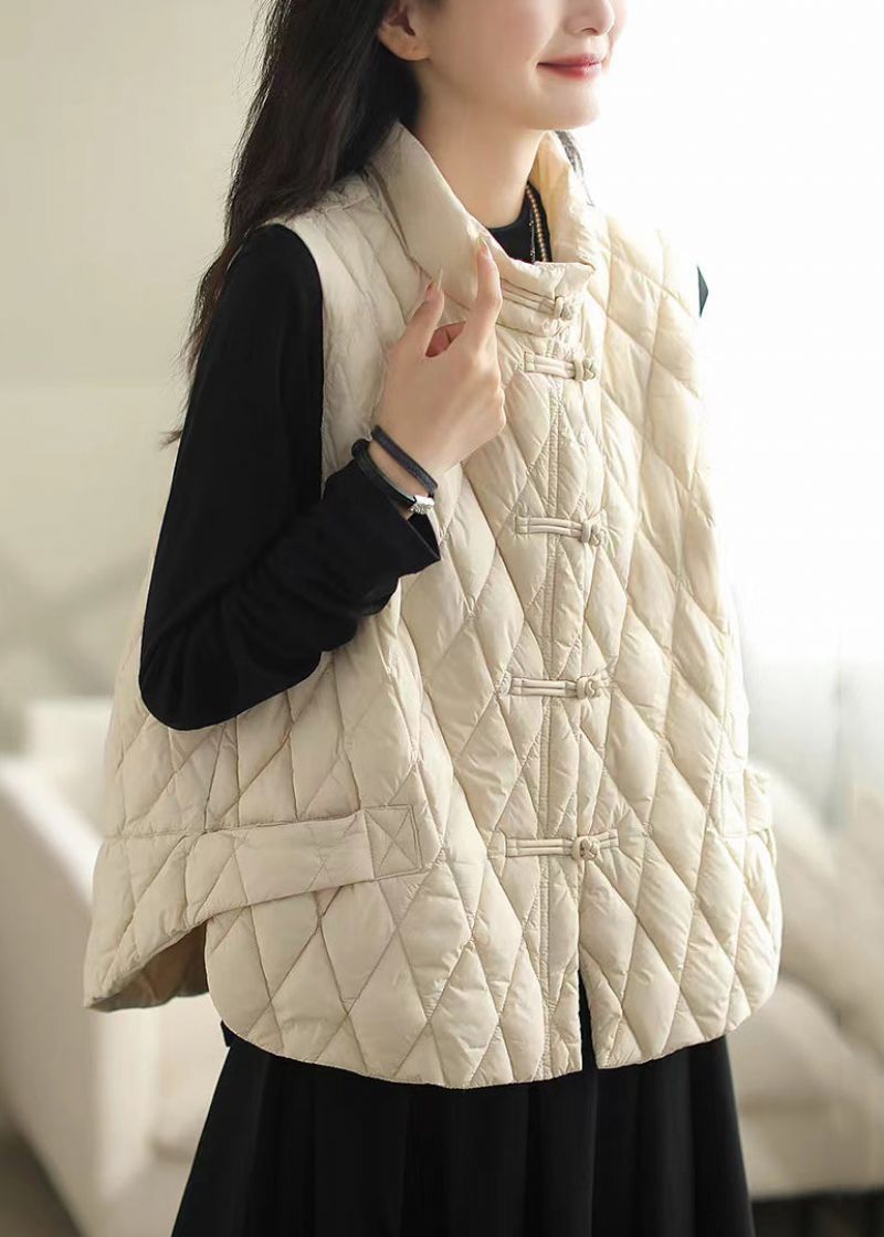 Witte Zakken Patchwork Katoenen Gevuld Vest Opstaande Kraag Winter - Dames winterjassen