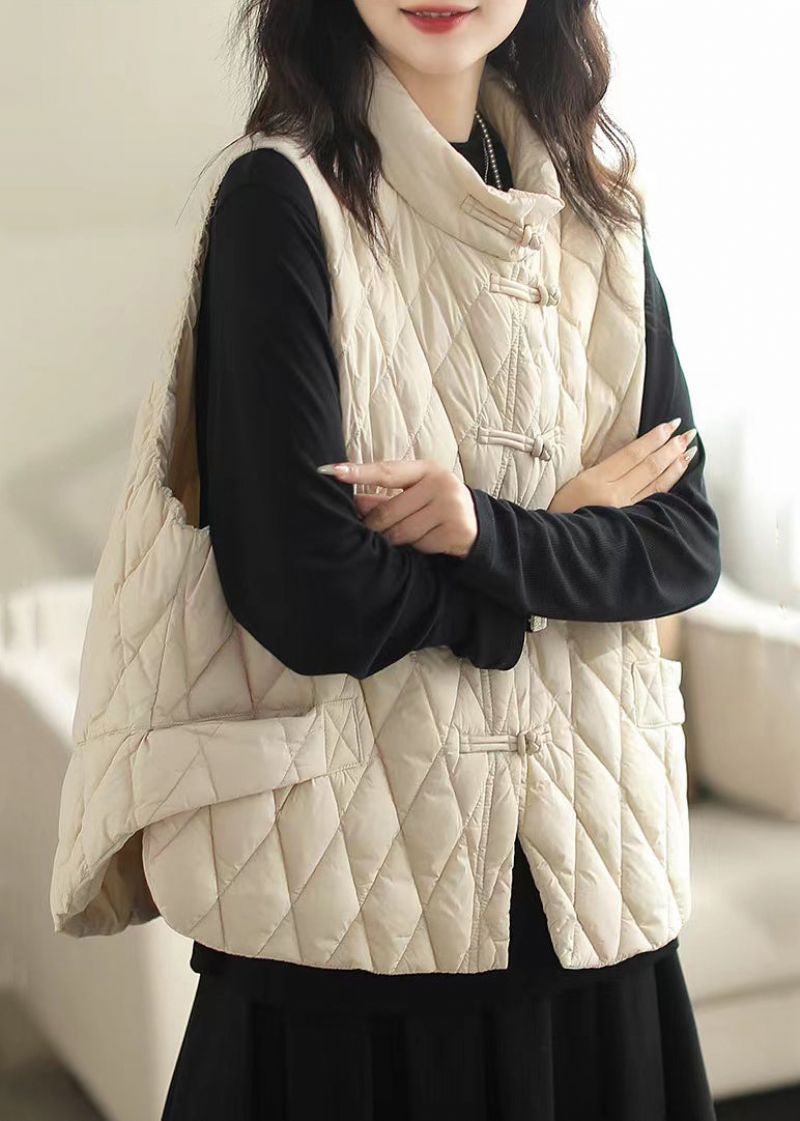 Witte Zakken Patchwork Katoenen Gevuld Vest Opstaande Kraag Winter - Dames winterjassen