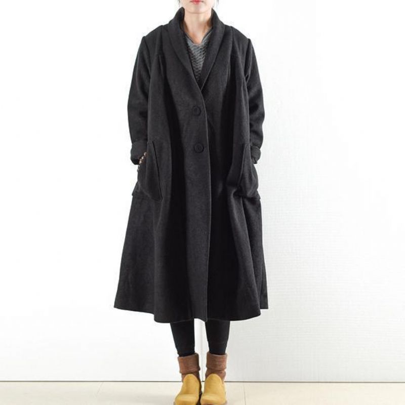 Zwarte Warme Wollen Jassen Uitloper 2024 Winteroutfits Oversized Lang - Dames winterjassen