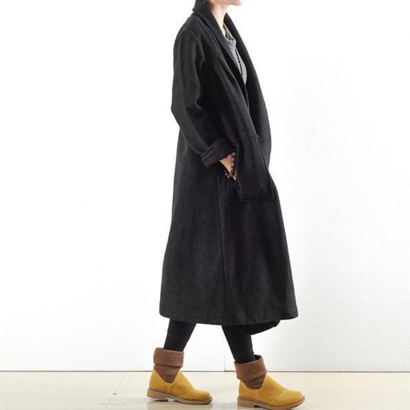 Zwarte Warme Wollen Jassen Uitloper 2024 Winteroutfits Oversized Lang - Dames winterjassen